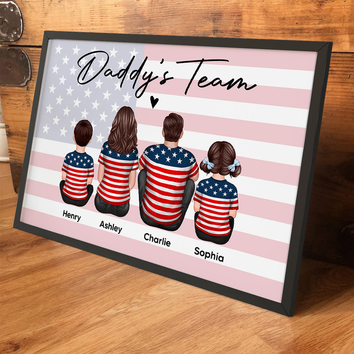 Proud American Daddy's Team Family Sitting Personalized Poster, Meaningful Father's Day Gift for Dad, Gift for Husband