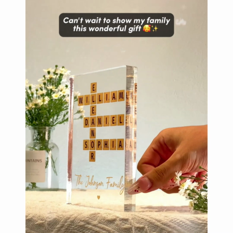 Family Crossword Art Created In A Moment, Treasured Forever - Personalized Acrylic Block Plaque