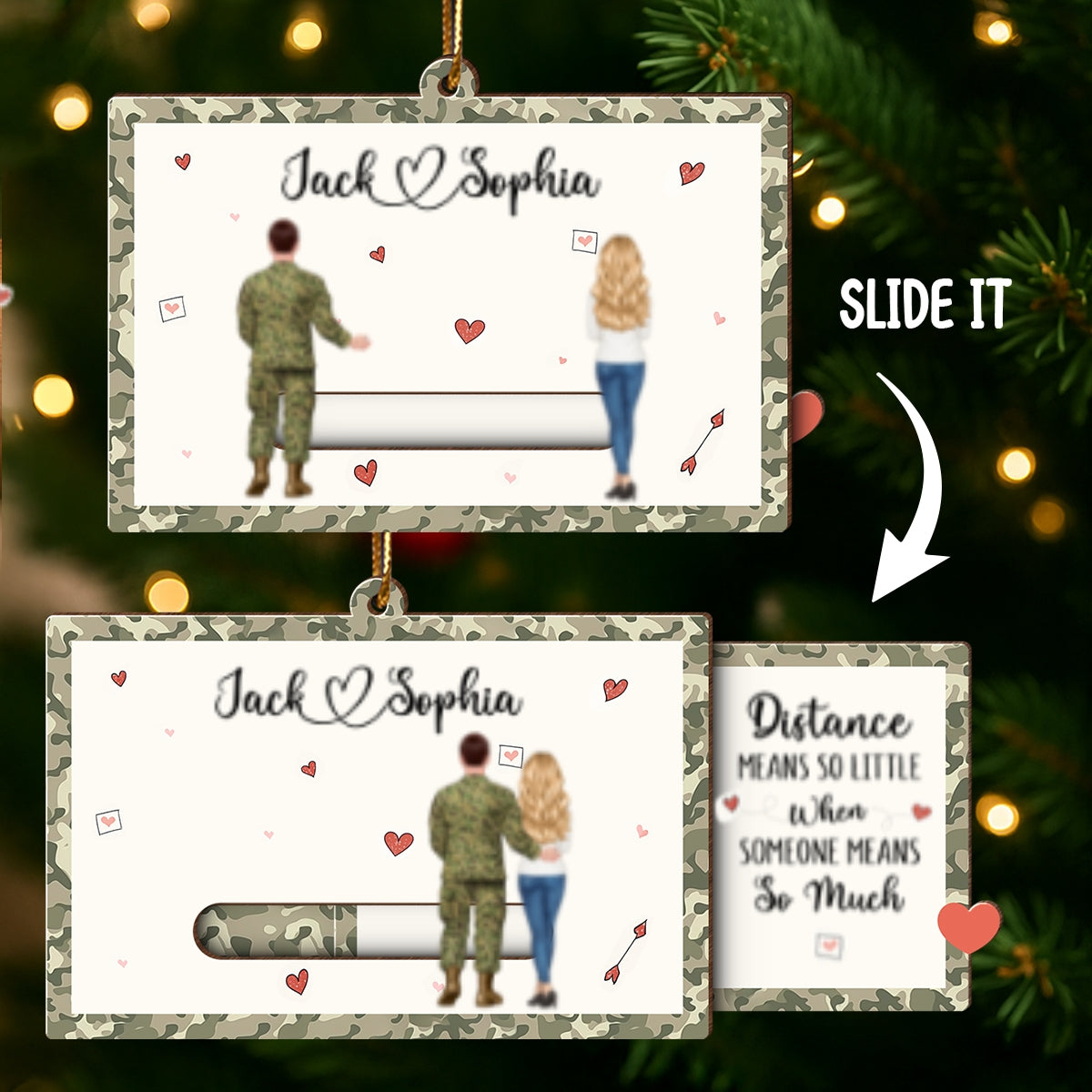 Distance Mean Nothing When Someone Mean Everything - Personalized Slide Ornament - Christmas Gift For Army Couple