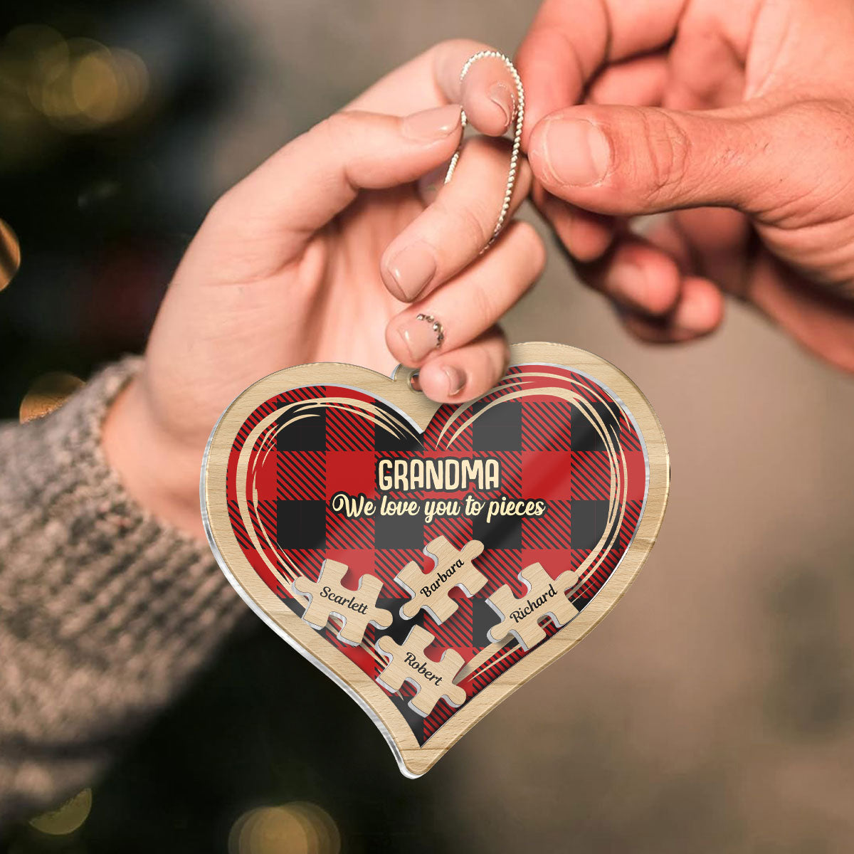 Grandma Grandpa We Love You To Pieces Personalized 4D Shaker Ornament, Christmas Gift For Grandparents