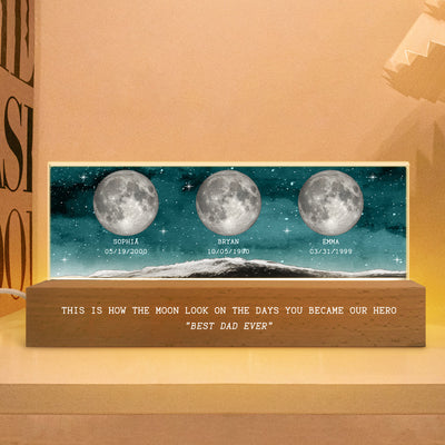 The Day You Became Dad Birth Moon Phase Personalized Acrylic Block Night Light, Father's Day Gift For Dad, Gift For Husband, Gift For Grandpa
