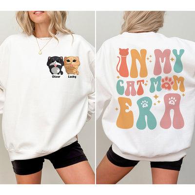 In My Cat Mom Era Gift For Cat Lover Cute Cat Looking Up Personalized Double Sided Sweatshirt