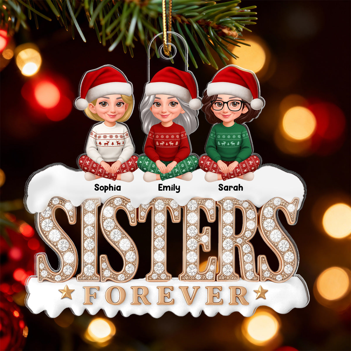 3D Shining Effect Sisters Forever Beautiful Women - Personalized Acrylic Ornament - Gift For Sisters