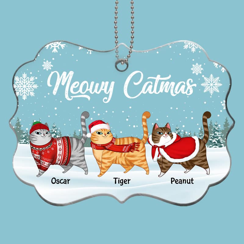 Cartoon Cat Walking In Snow Personalized Acrylic Ornament