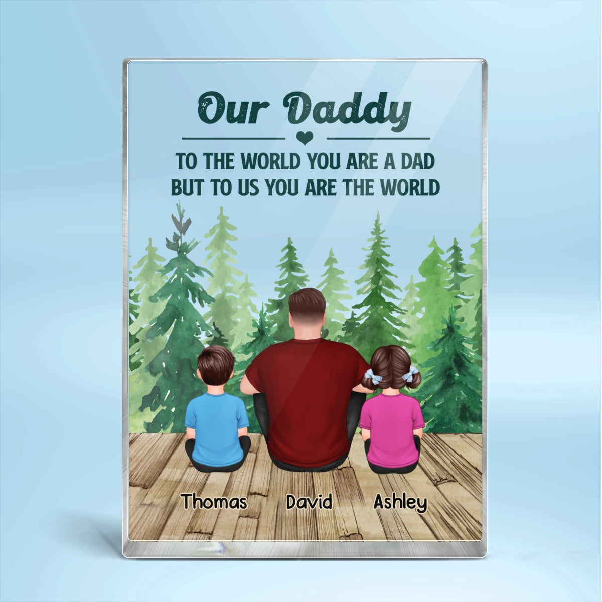 Best Dad Ever Back View Kids Dogs Cats Forest Personalized Rectangle Acrylic Block Plaque