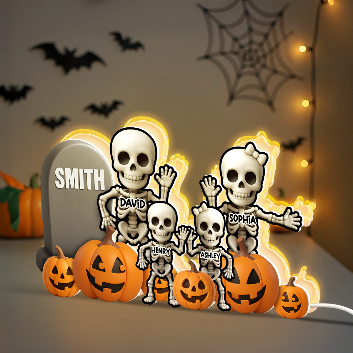 Cute Skeleton Halloween Standing 3D Effect Personalized Light Box