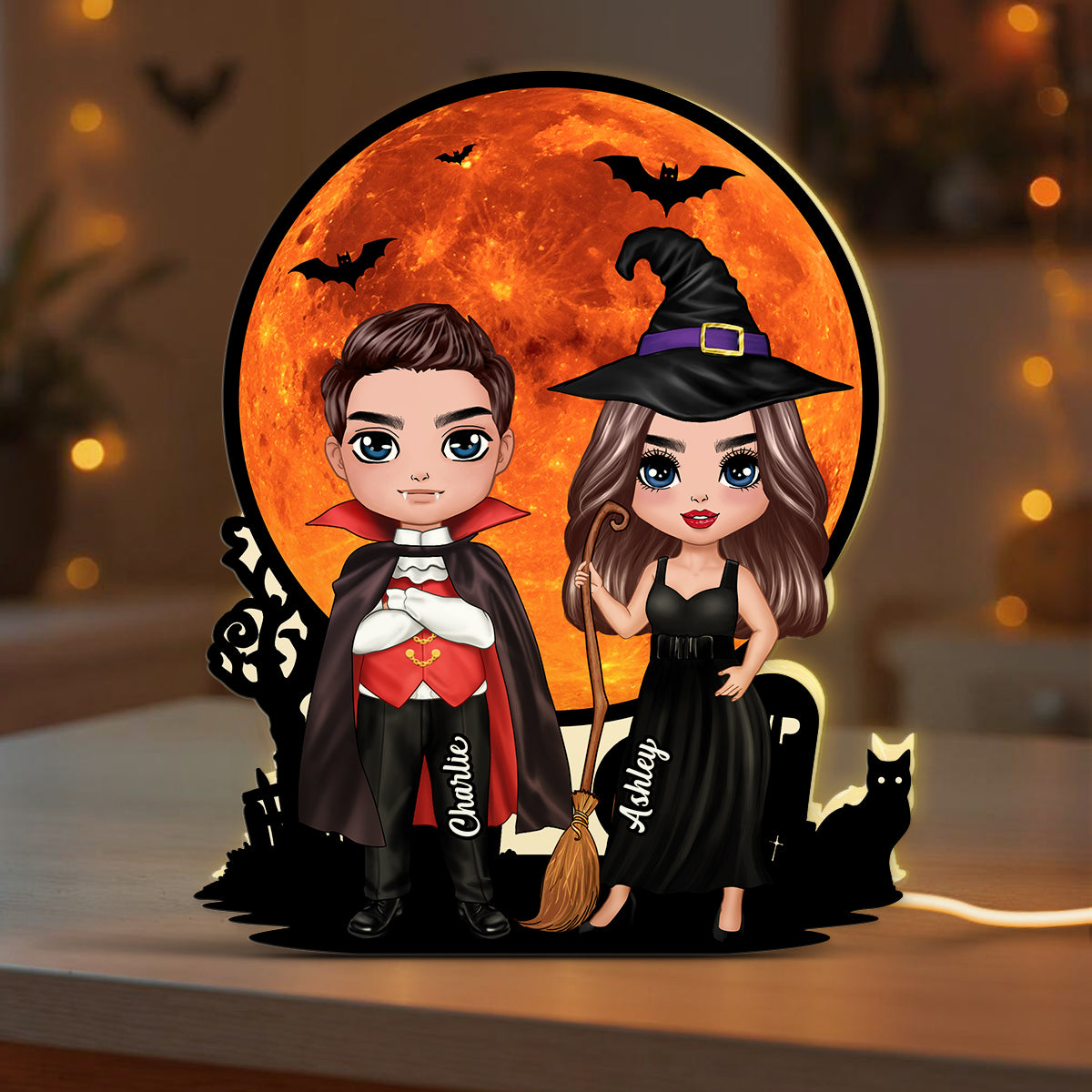 Couple Under Halloween Moon Tabletop Halloween Decor Personalized Light Box