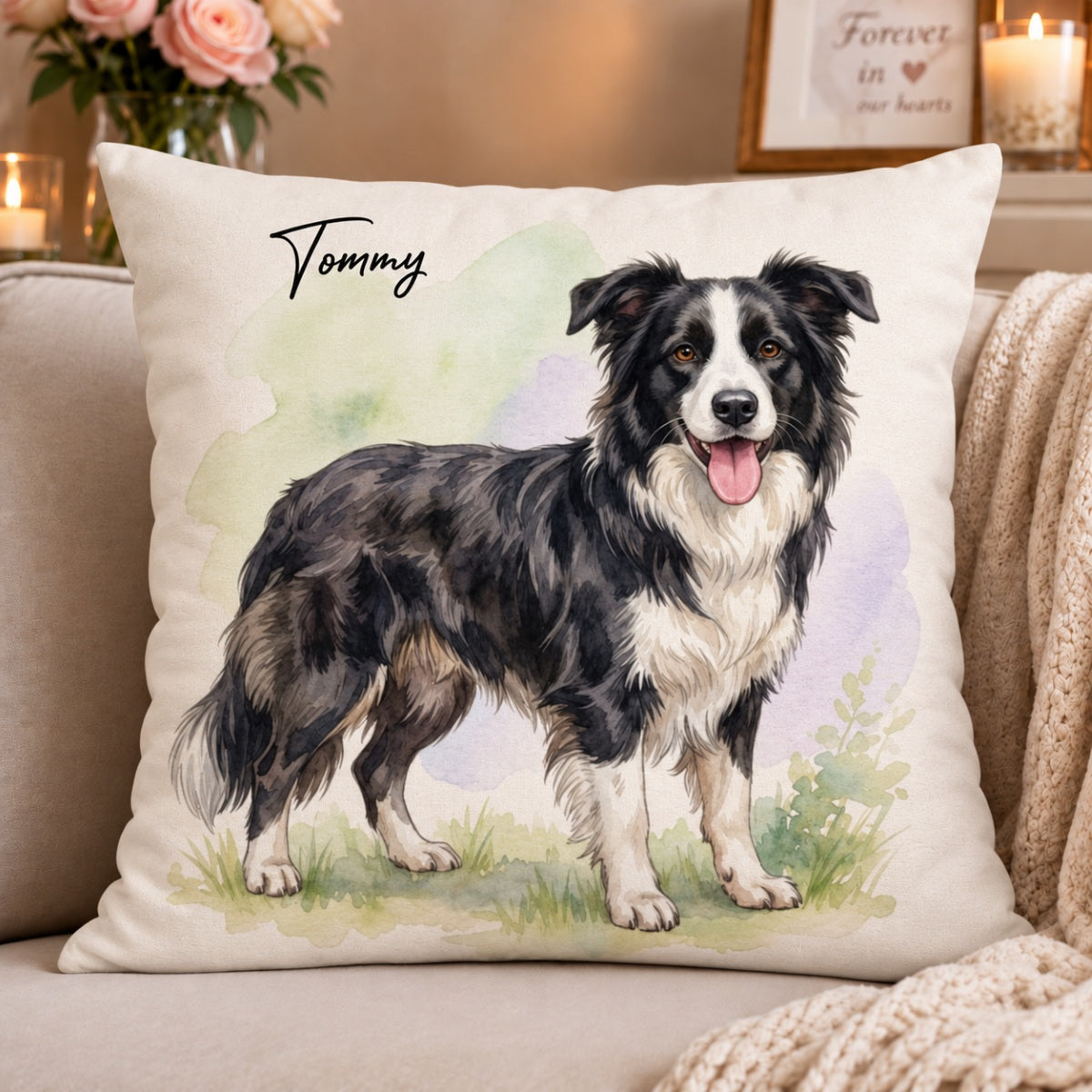 Custom Dog Cat Watercolor Portrait from Photo - Personalized Pillow - Christmas Gift for Dog Lovers, Memorial Gift