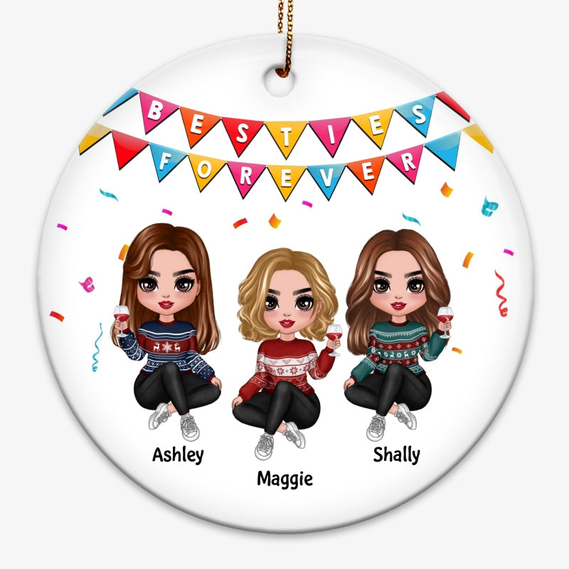Best Friends Sisters Colorful Personalized Circle Ornament