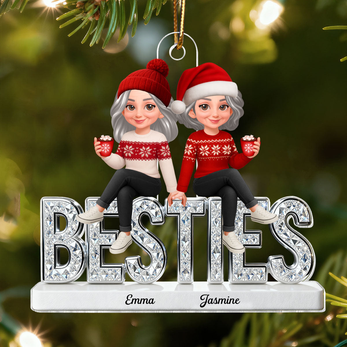 3D Shinning Effect Besties Christmas - Personalized Acrylic Ornament - Heartwarming Christmas Gift For Best Friends, Matching Group Ornaments