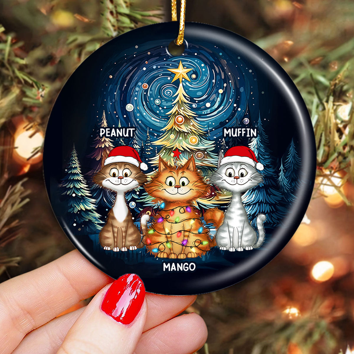Christmas Magical Quirky Cat Ceramic Ornament, Personalized Whimsical Christmas Tree Quirky Cat Ornament, Unique Christmas Decor For Cat Lovers