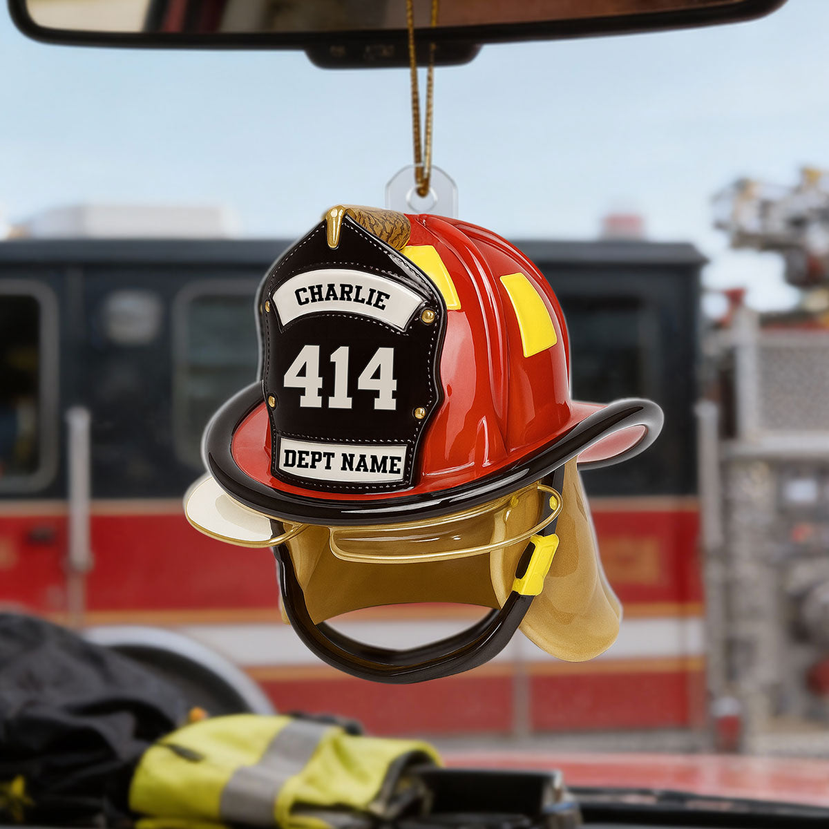 3D Effect Firefighter Helmet - Personalized Acrylic Car Hanger- Gift For Firefighter