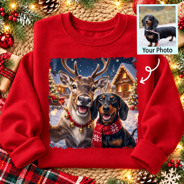 Dog Cat Selfie with Reindeer - Personalized Shirt - Funny Christmas Gi ...