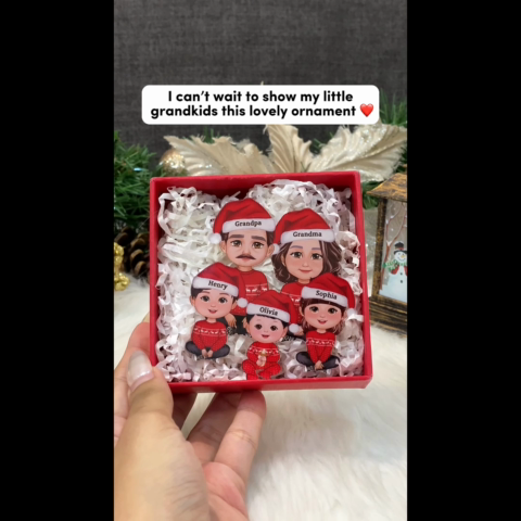 Grandparents Grandkids Crossed Legs Sitting - Personalized Acrylic Ornament - Gift For Granddaughter, Grandson