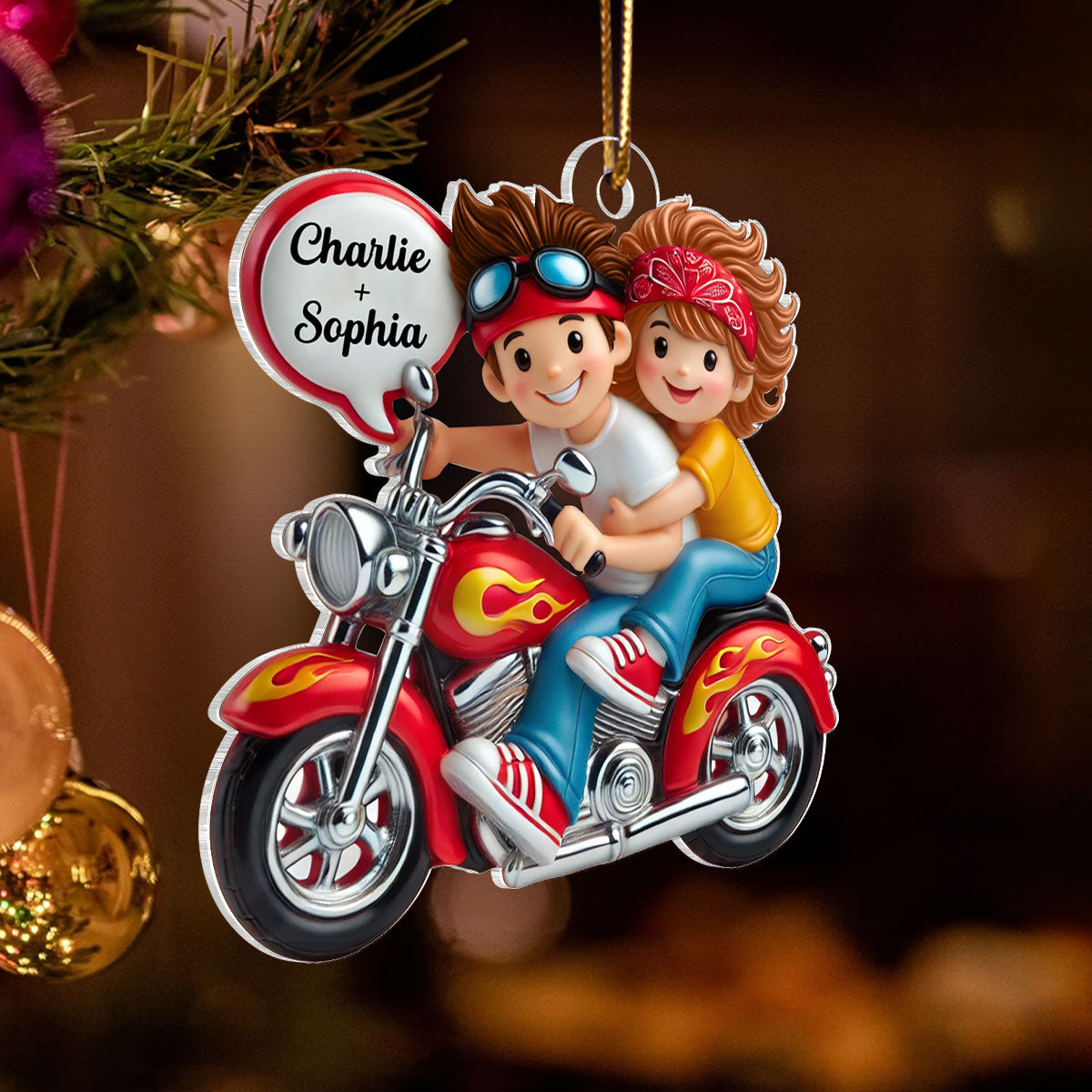 Motorcycle Couple Personalized 2D Flat Acrylic Ornament, Christmas Gift for Boyfriend Girlfriend, Mr and Mrs Ornament