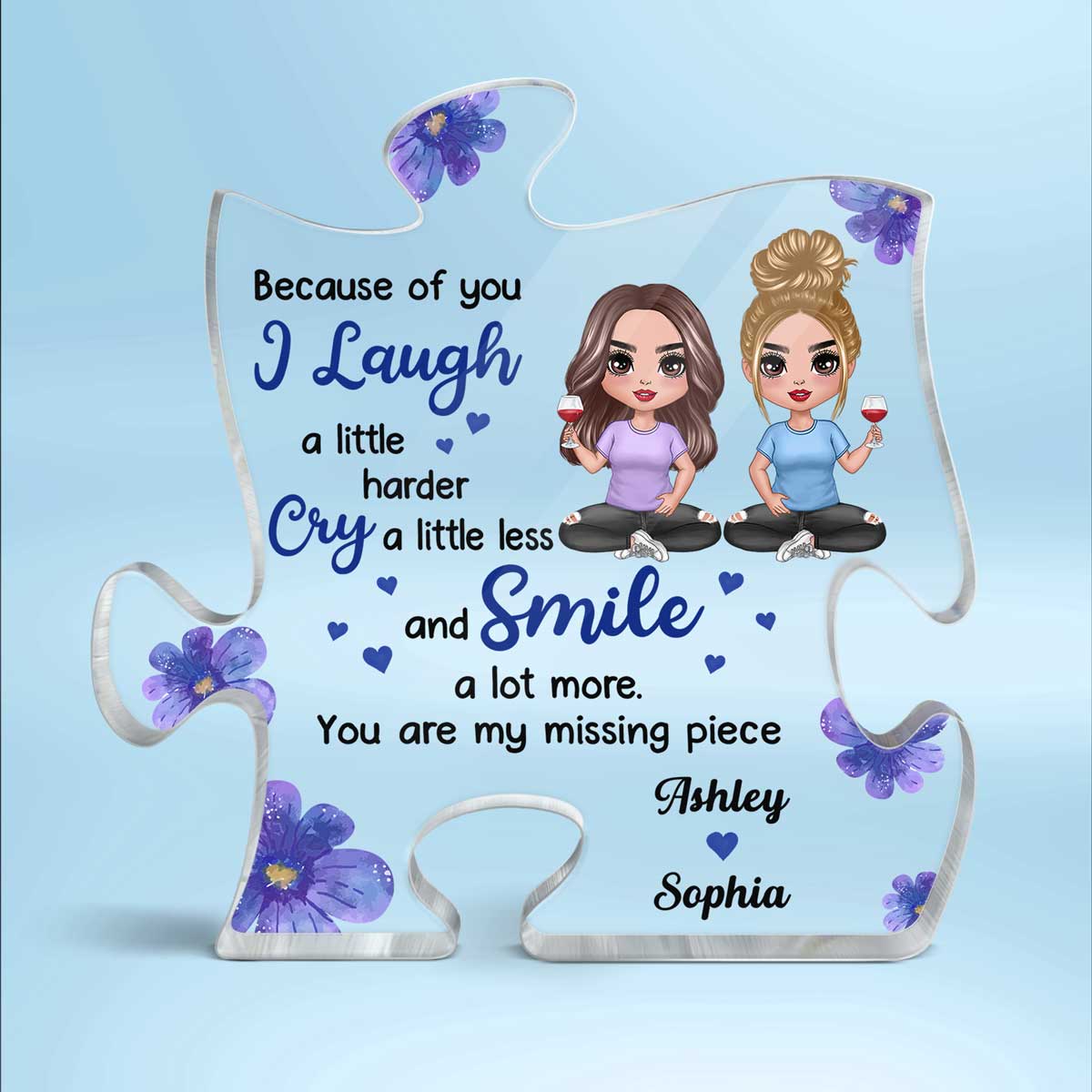 Floral Doll Girls Sitting Gift For Best Friends Personalized Puzzle Acrylic Plaque