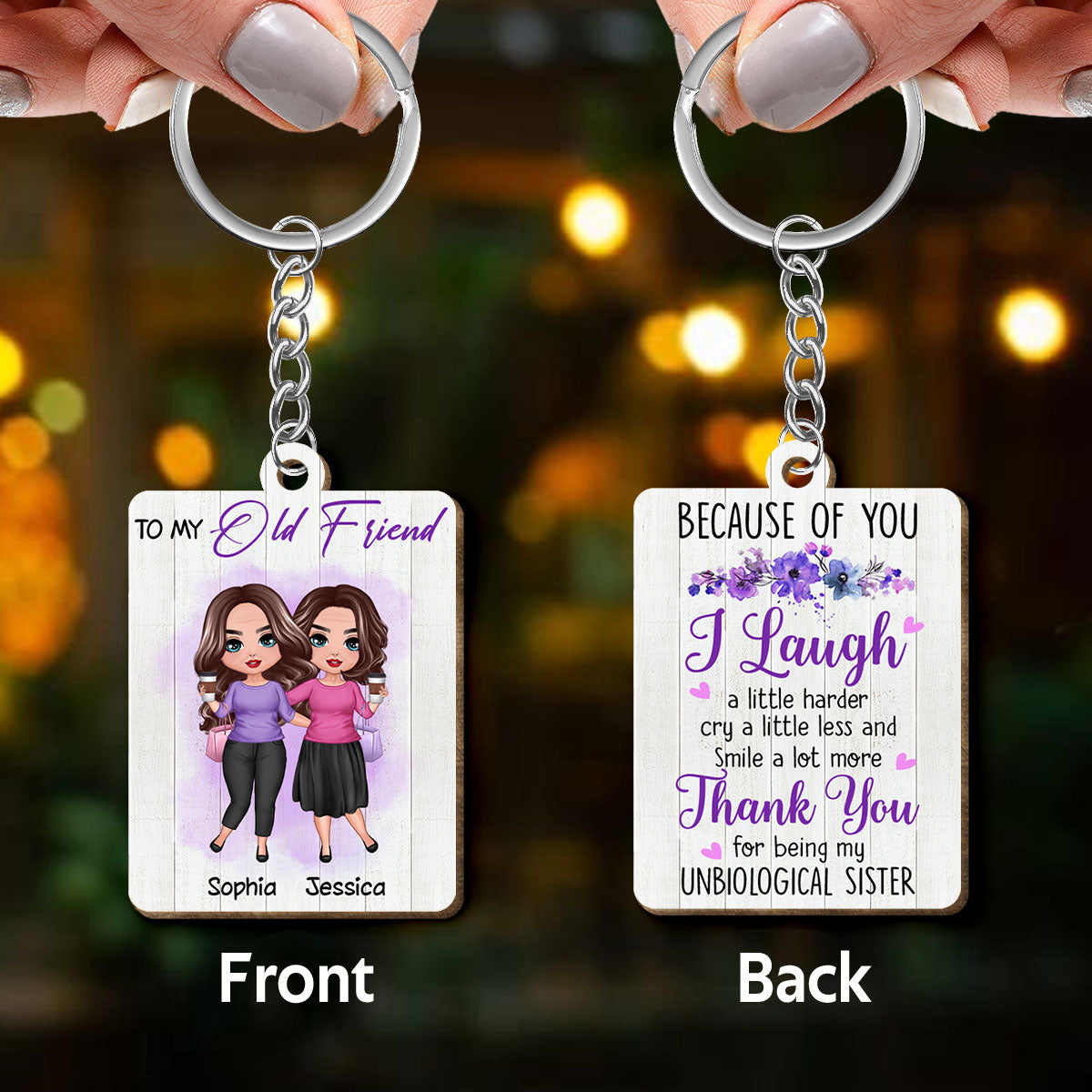 To My Old Friend Doll Bestie Personalized Wooden Keychain