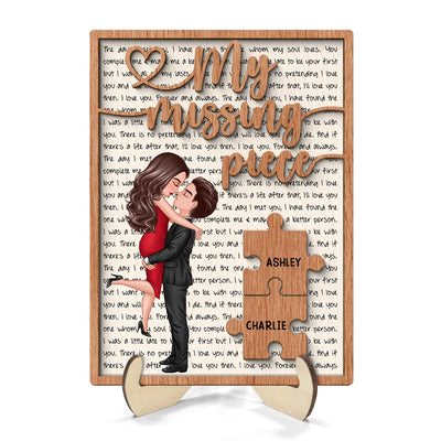 My Missing Piece Couple Letters Background Personalized 2-Layer Wooden Plaque