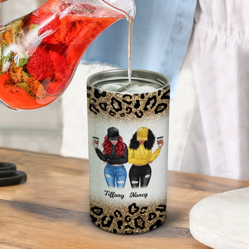 Leopard Modern Girls Front View Besties Personalized 4 In 1 Can Cooler