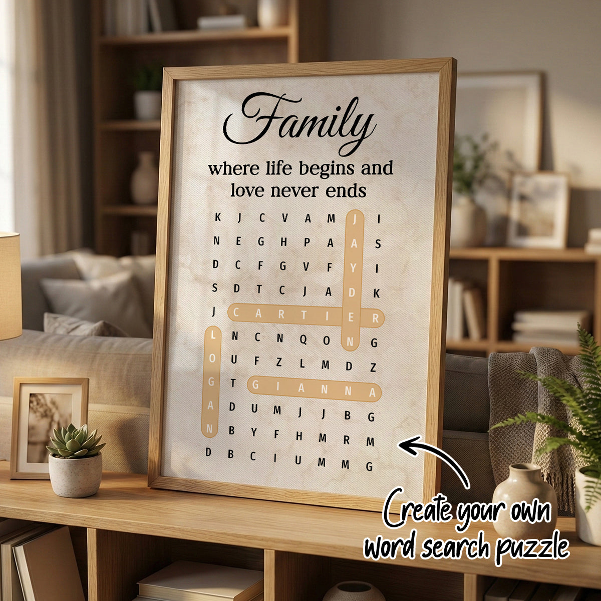 Family Where Life Begins And Love Never Ends Word Search Puzzle - Personalized Poster - Gift for Mom, Dad, Grandparents