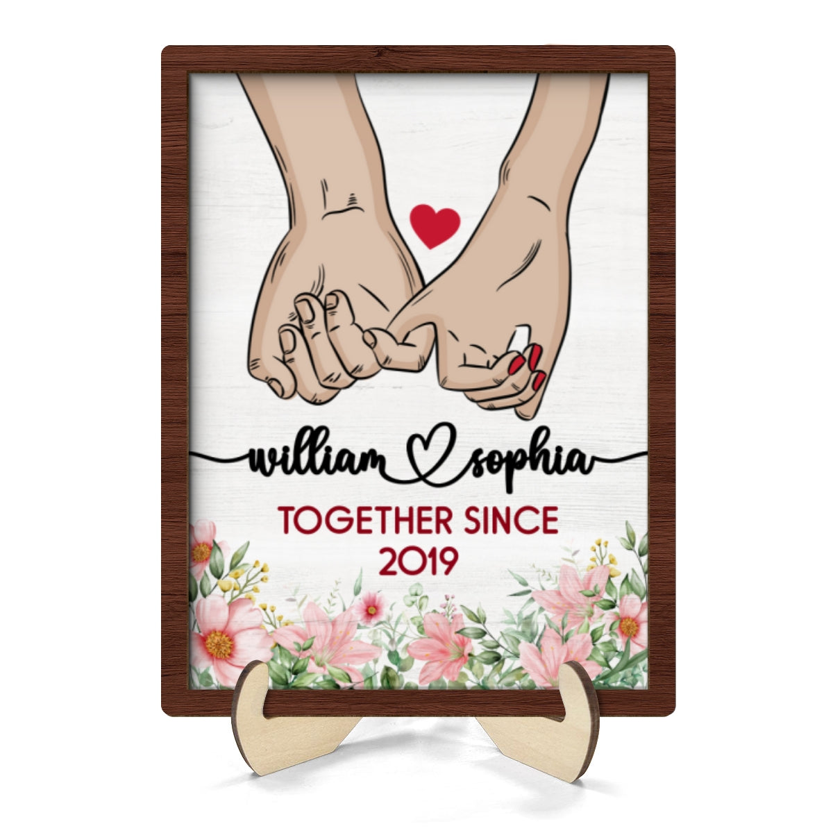 Couple Together Since Holding Hands Personalized 2-Layer Wooden Plaque