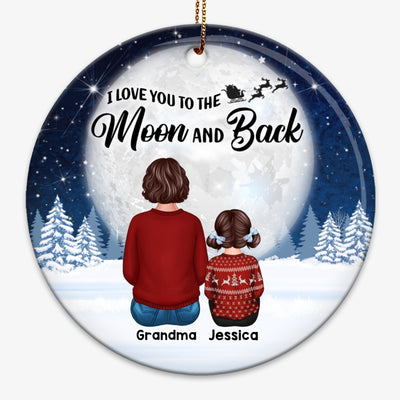 Christmas Night Moon Grandma & Grandkids Back View Personalized Circle Ornament