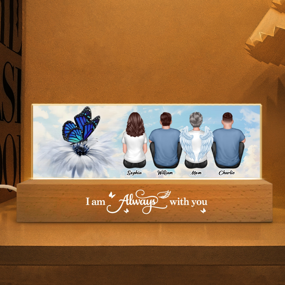 Blue Butterfly I Am Always With You Memorial Personalized LED Night Light