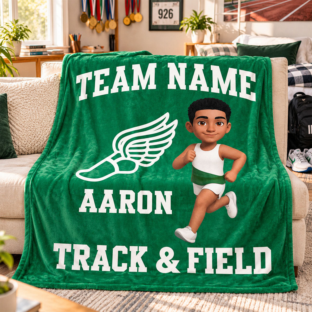 Track & Field Boy Girl Custom Name And Team Name - Personalized Fleece Blanket - Christmas Gift For Grandson, Son, Granddaughter, Daughter
