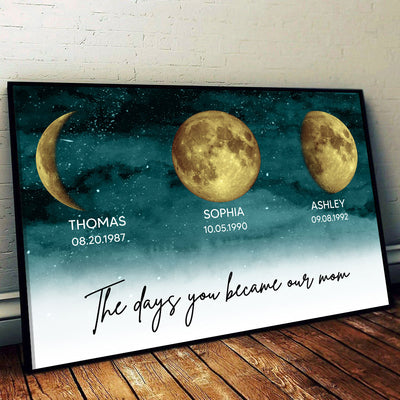 Starry Night The Days You Became My Mom Custom Gold Birthday Moon Phase Personalized Poster, Gift