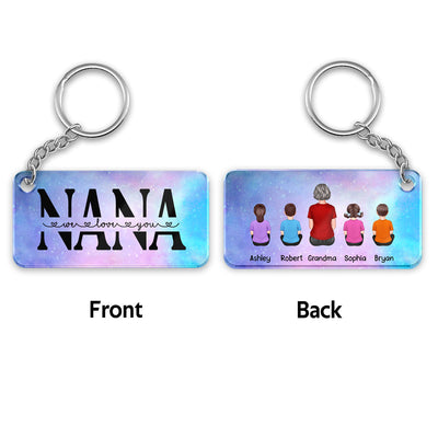 Back View Grandma Mom With Kids Dogs Cats Sitting Personalized Acrylic Keychain
