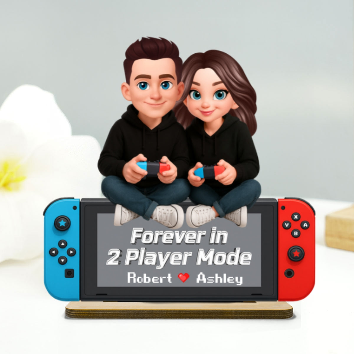 Forever In 2 Player Mode Gaming Couple - Personalized 2-Layered Wooden Plaque - Heartfelt Anniversary Gift For Gamers, For Him, For Her