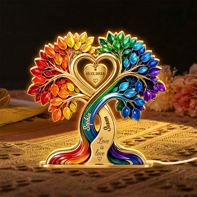 LGBTQ+ Couple Heart Tree - Personalized Light Box - Anniversary Gift for Him, Gift for Her