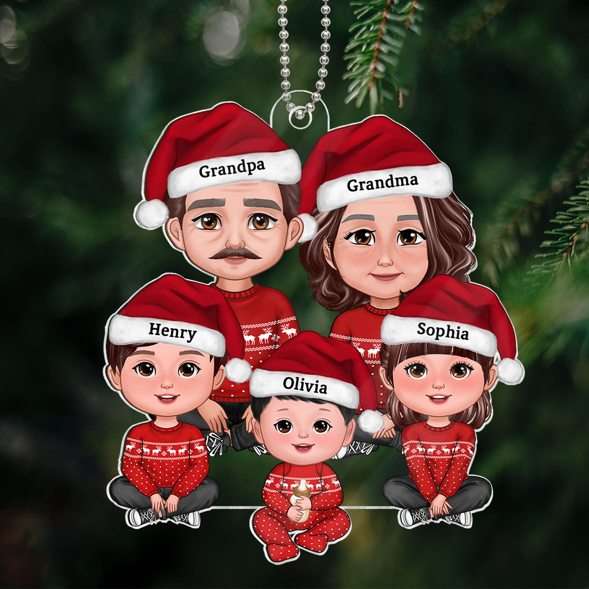 Grandparents Grandkids Crossed Legs Sitting - Personalized Acrylic Ornament - Gift For Granddaughter, Grandson