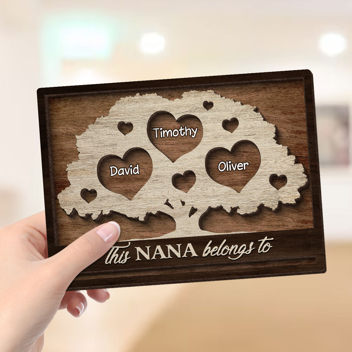 This Grandma Mom Belongs To Heart Tree Personalized 2-Layered Wooden Plaque, Heartfelt Mother's Day gift