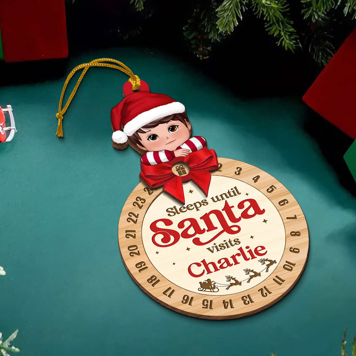 Sleeps Till Santa Visits Cute Doll Kid Personalized Countdown Ornament, Christmas Gift For Daughter Son Granddaughter Grandson