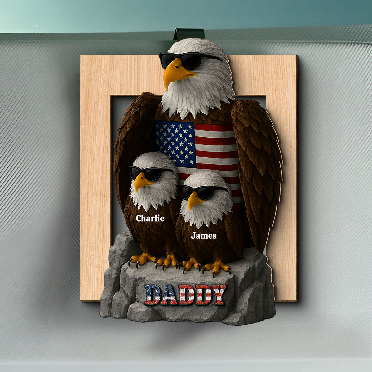 Patriotic Papa Grandpa & Kids Eagle Personalized Car Visor Clip, Car Decoration, Perfect 2025 Father's Day Gift For Dad, For Grandpa