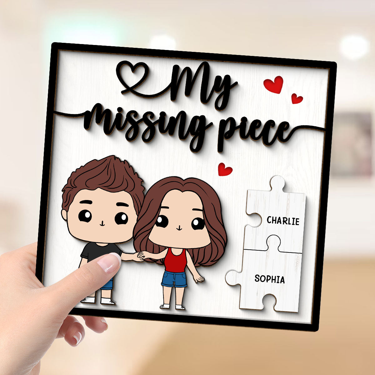 My Missing Piece Funny Chibi Couple Valentine‘s Day Gift For Her Gift For Him Personalized 2-Layer Wooden Plaque