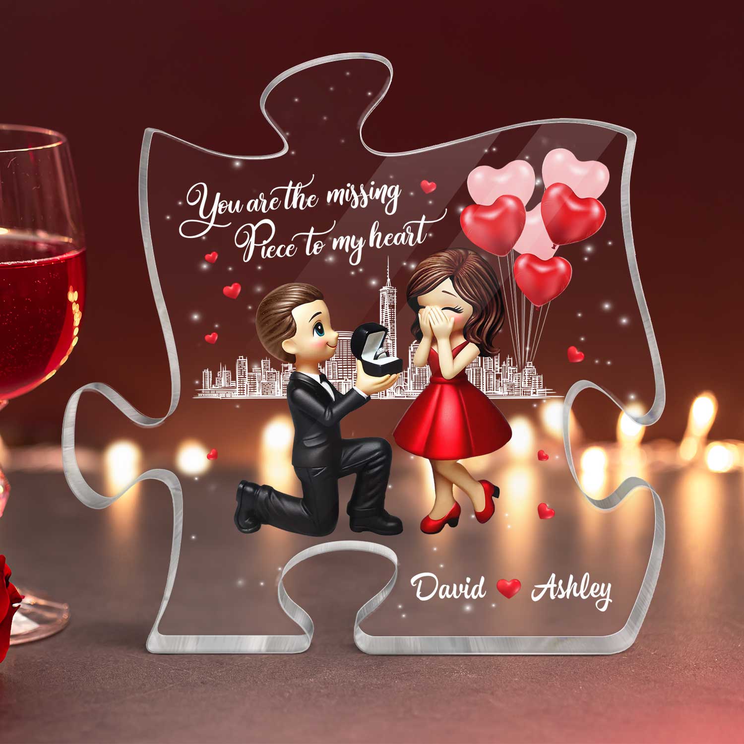 The Missing Piece To My Heart Personalized Puzzle Acrylic Plaque, Marriage Proposal Engagement  Gift For Him, For Her
