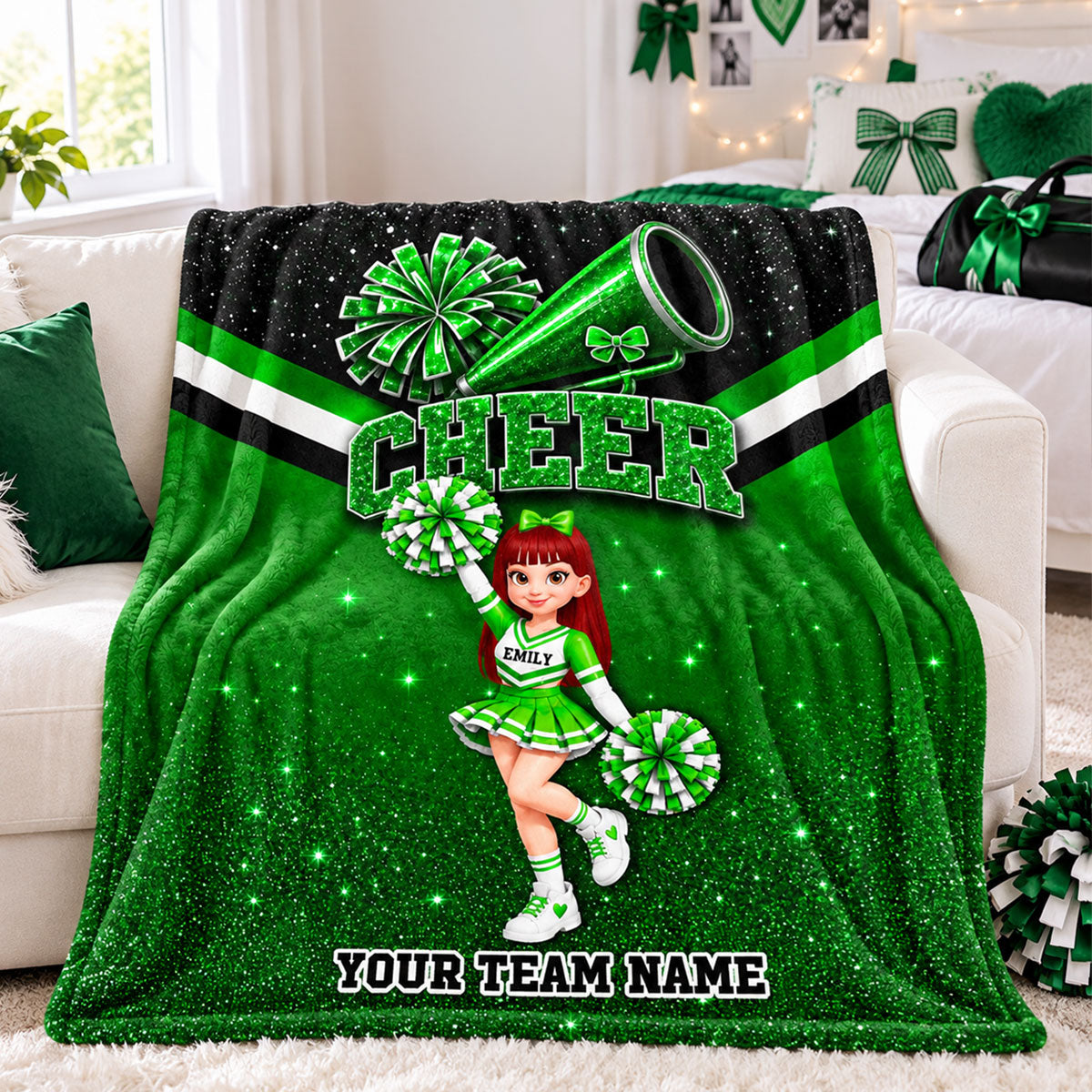 Just A Girl Who Loves Cheerleading Custom Name Team Name - Personalized Fleece Blanket - Christmas Gift For Cheerleaders, Daughter, Granddaughter