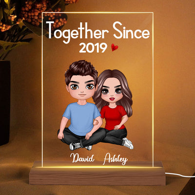 Embracing Doll Couple Sitting  Anniversary Gift For Him Gift For Her Personalized Rectangle Acrylic Plaque LED Lamp Night Light