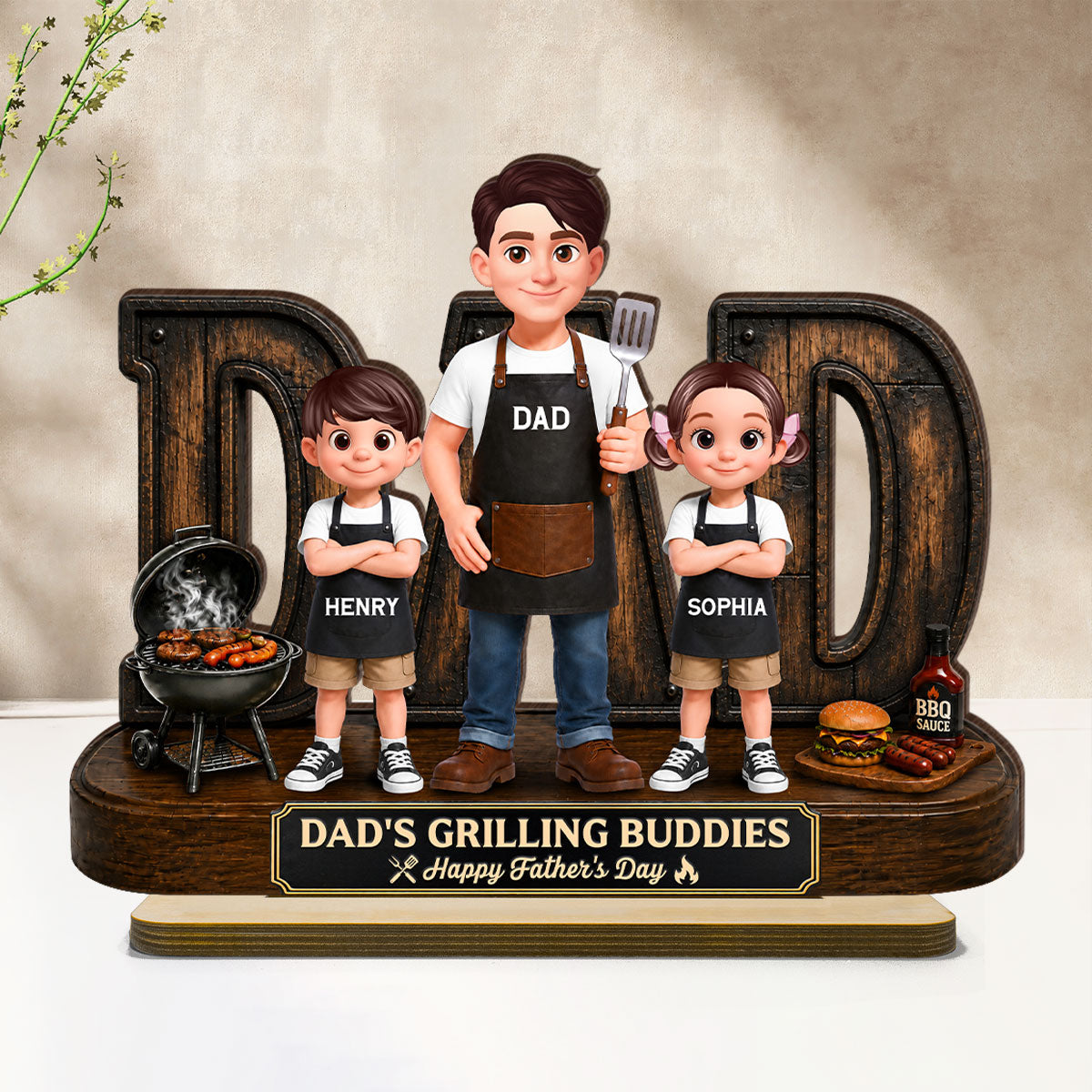 BBQ King Of The Grill Dad - Personalized Wooden Plaque - Father's Day Gift For Dad, Husband
