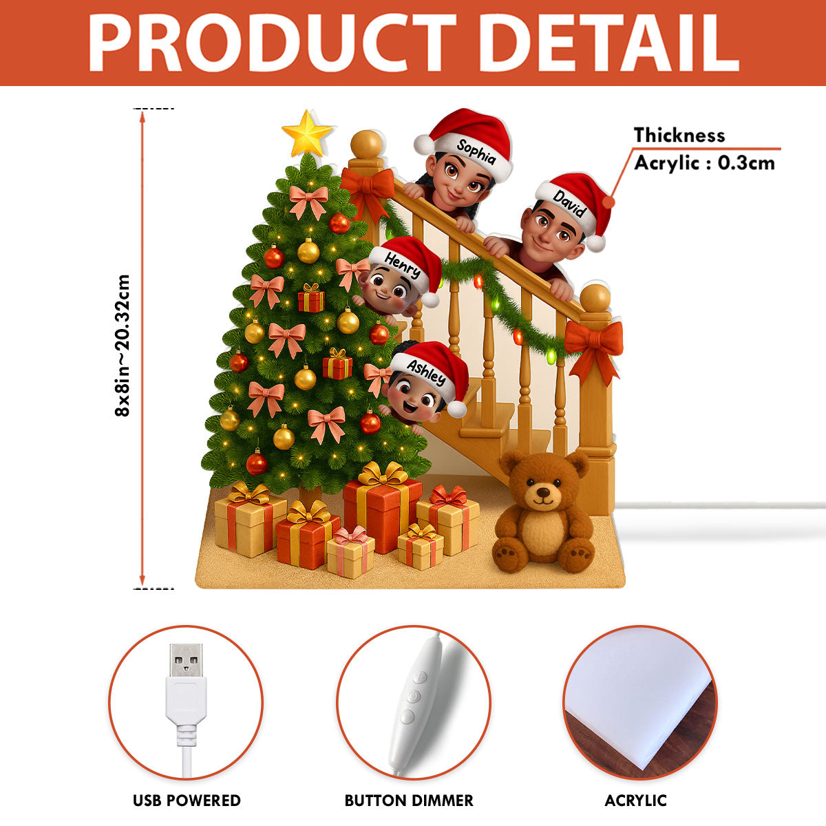 Peeking Family Christmas Tree And Stair Personalized LED Light Box