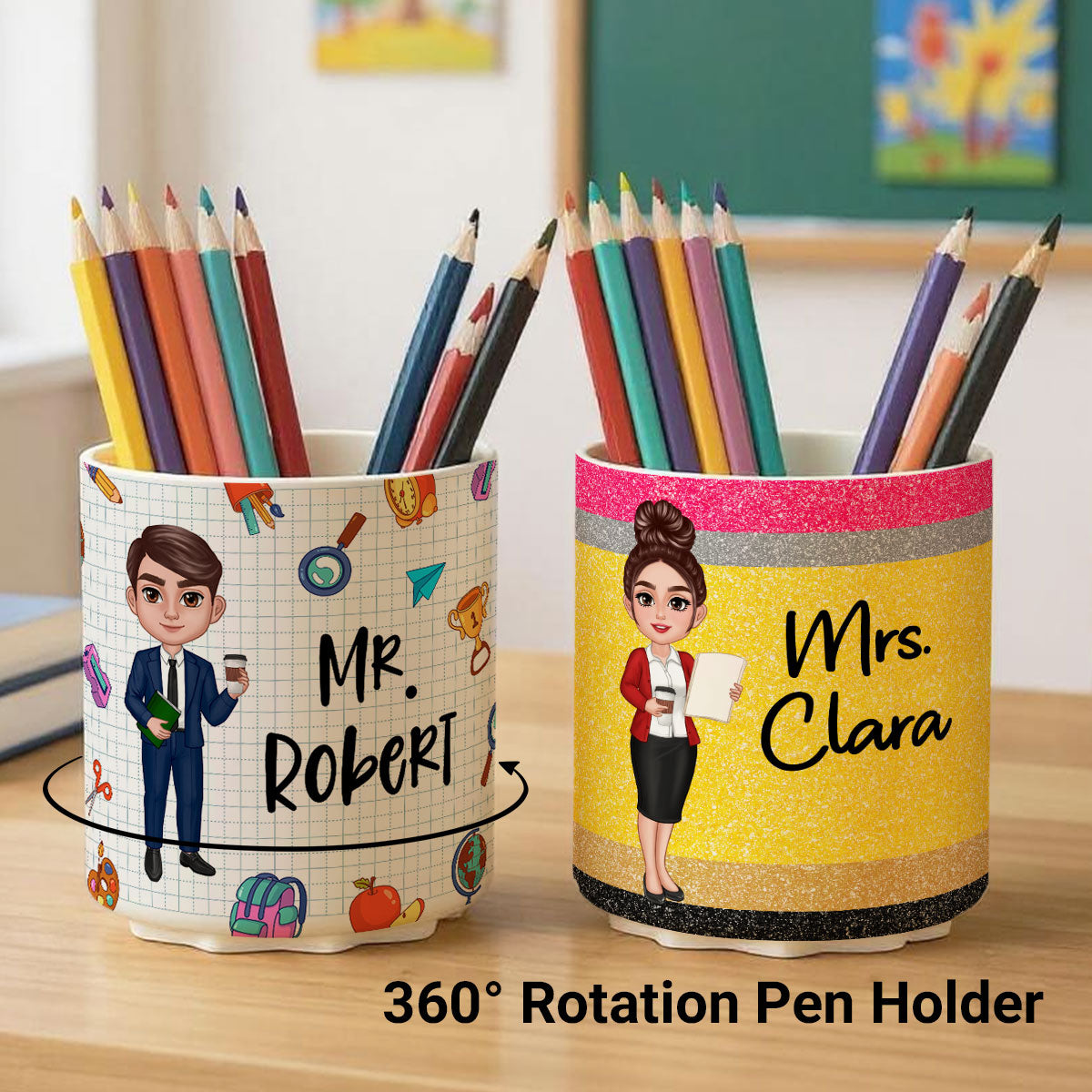 Doll Teacher Personalized Rotating Pen Holder, Teacher Appreciation Gift, Back To School Gift
