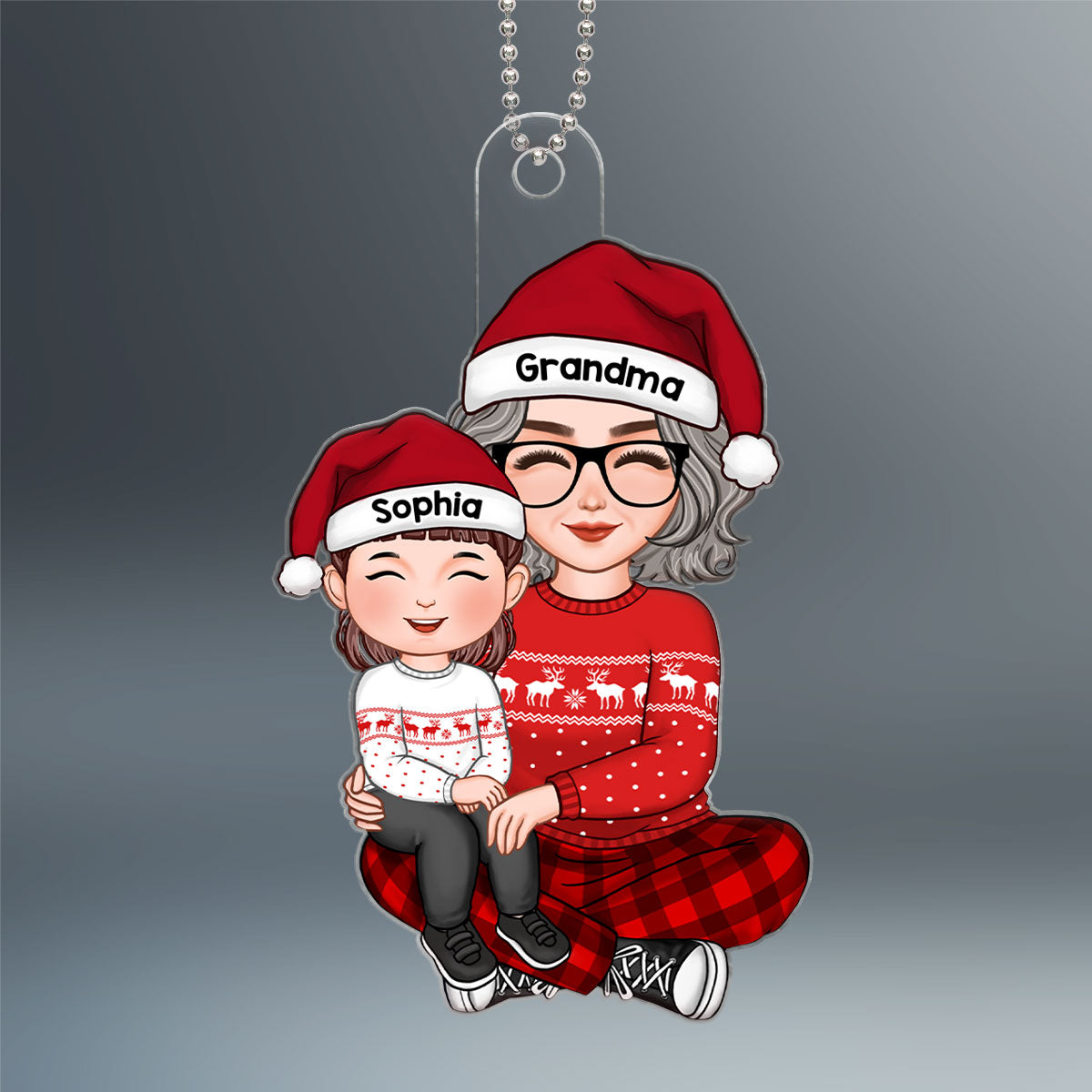 Cute Grandkid Sitting On Grandma Lap Christmas Gift For Granddaughter Grandson Personalized Acrylic Ornament