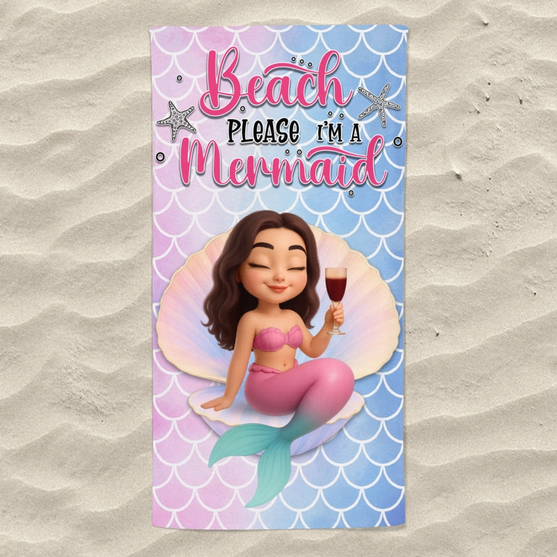 Beach Please I'm A Mermaid Personalized Beach Towel, Besties Summer Beach Trip