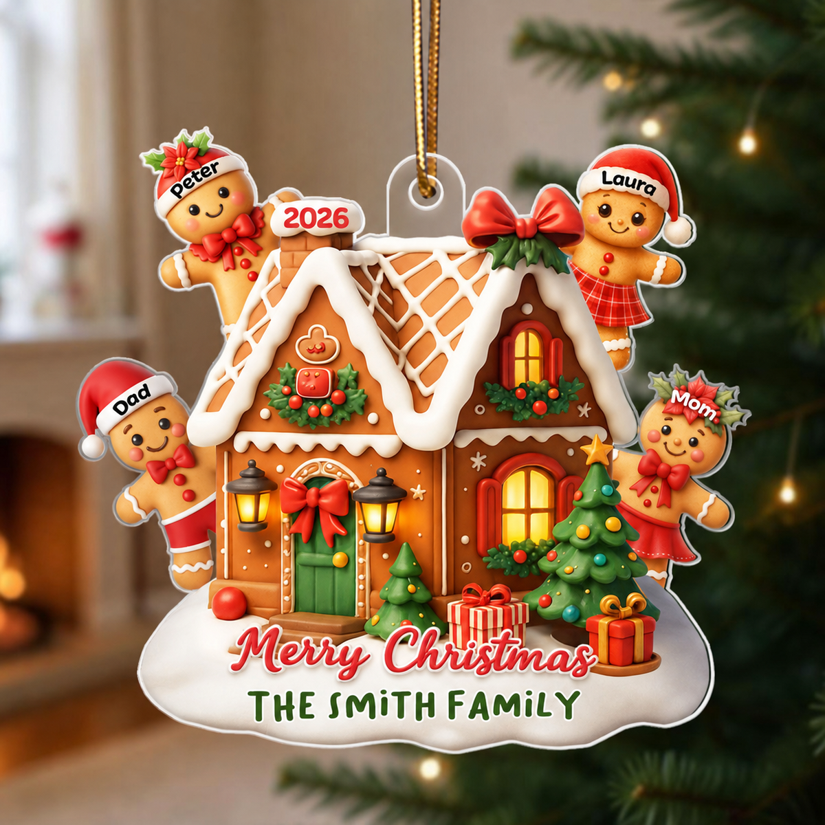 Gingerbread Family - Personalized Acrylic Ornament - Christmas Gift for Family, for Her, for Husband