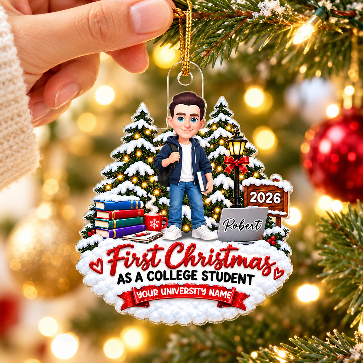 First Christmas As College Student - Personalized Acrylic Ornament - Christmas Gift For College Students, Freshmen, Son, Daughter