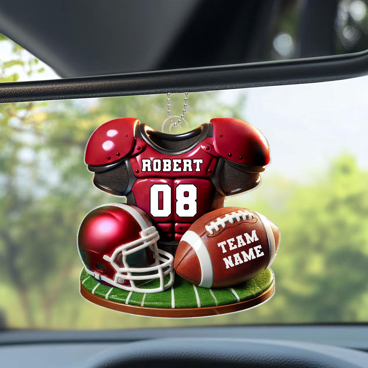 Football Jersey Uniform 3D Effect Personalized Acrylic Car Hanger Ornament, Perfect Gift For Football Fans, Super Bowl 2025