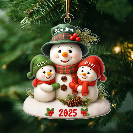 Snowman Grandma Hugging Grandkids Personalized Acrylic Ornament, Christmas Gift for Grandma, Grandkids