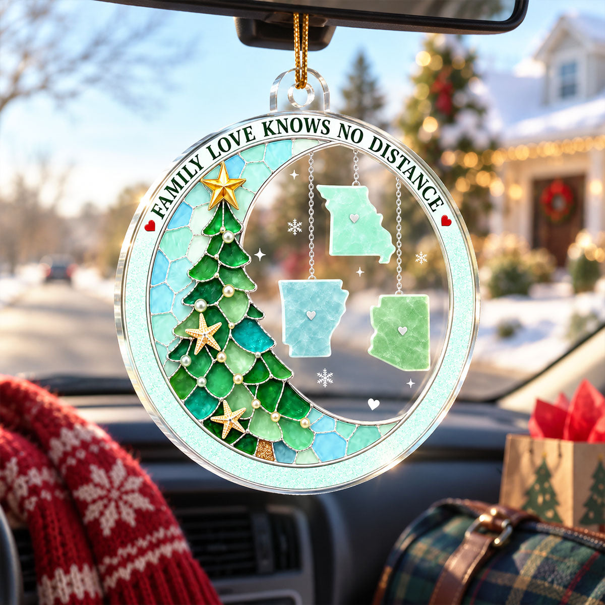 Family Love Knows No Distance State Hanging 2D Flat - Personalized Acrylic Ornament - Long Distance Gift